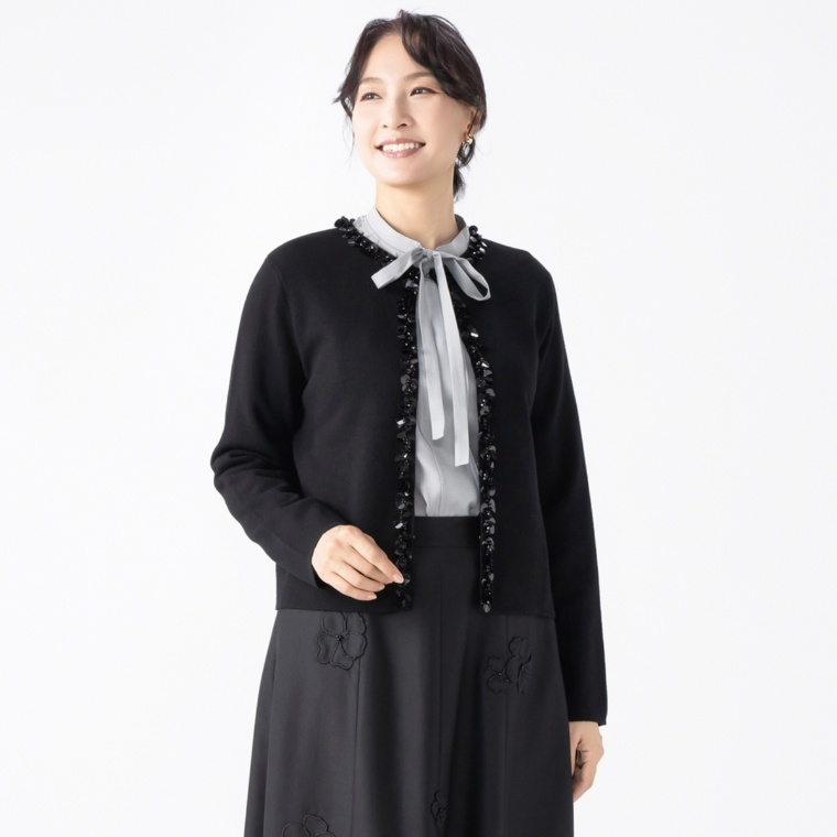 FEE CERISE スパンコール付きメリノウールミラノリブジャケット