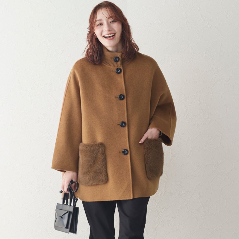 FLORALGRACEウール100%リバー素材フェイクファー使いコート