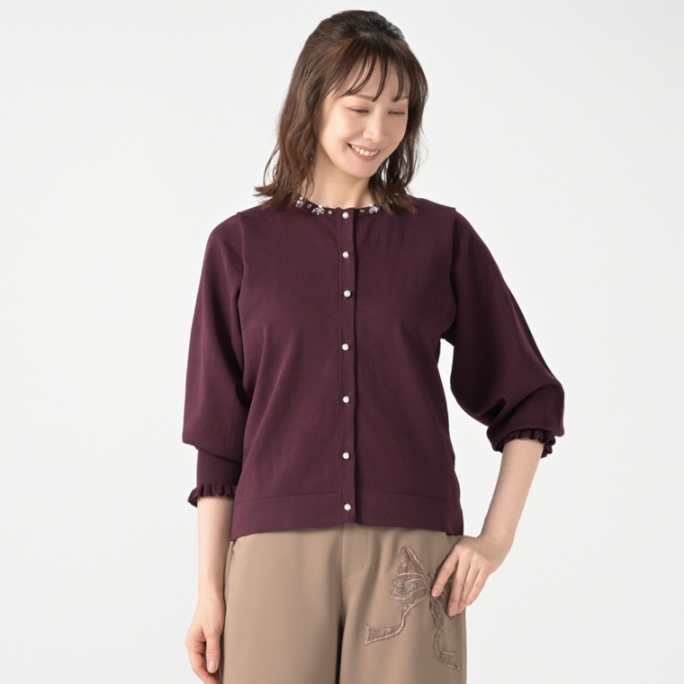 &LOVE キラキラパールビジューの華やぎ上品ニットカーデ