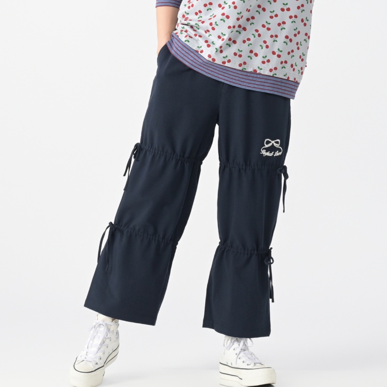 PERSONS エンブロイダリーサイドリボンワイドストレートパンツ