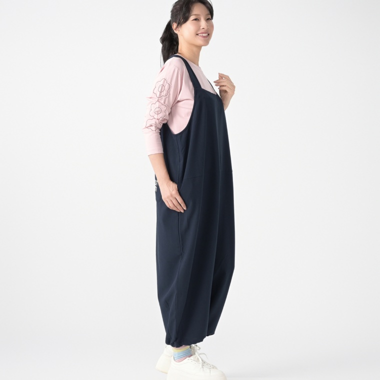 PERSONS エンブロイダリーコクーンラインオーバーオール