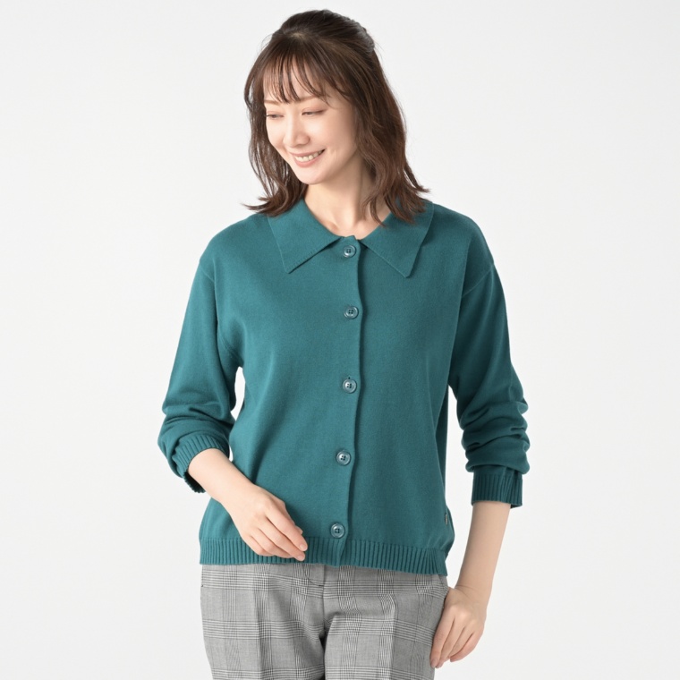 エニワイズ シャツ衿ハイゲージニットカーディガン