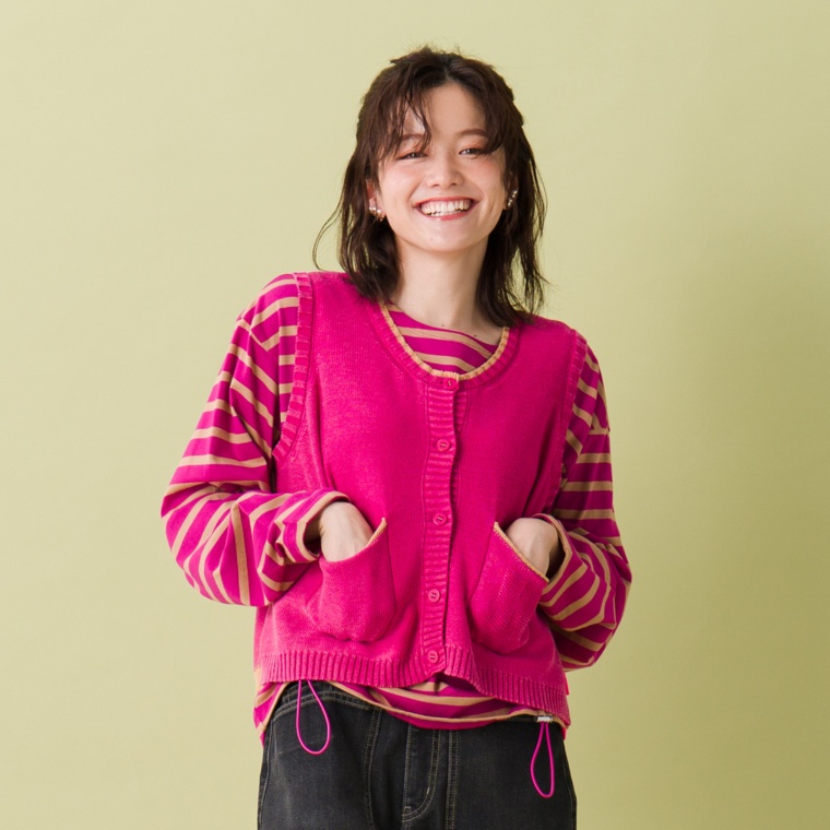 KiKKi ストーンウォッシュの配色ベスト