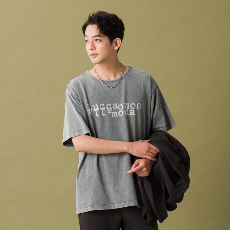 Lucca Uomo alla moda ウォッシュド加工Ｔシャツ