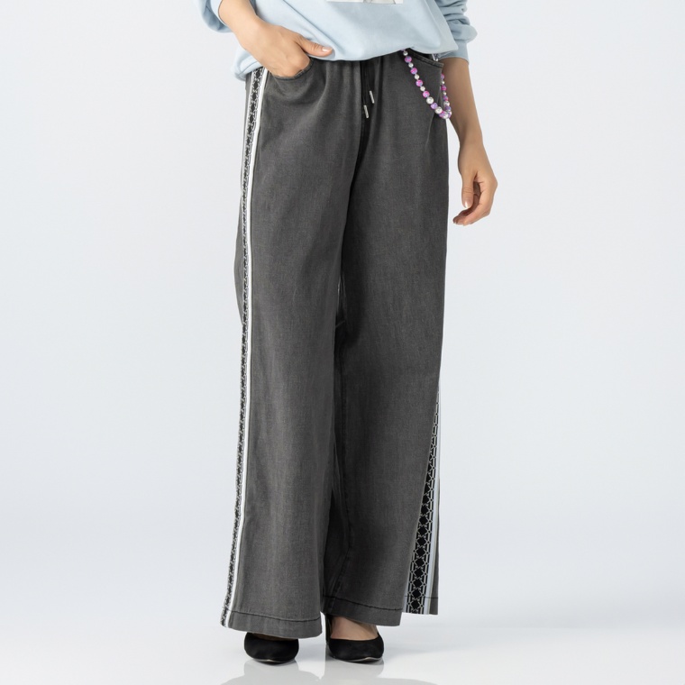 Pixie Heart サイドライン デニムワイドパンツ