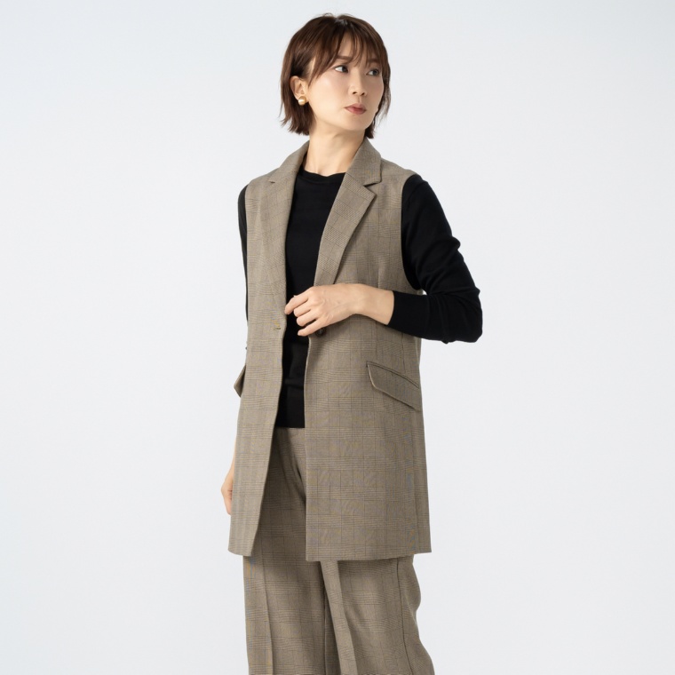 Beauty Fit グレンチェックロングジレ