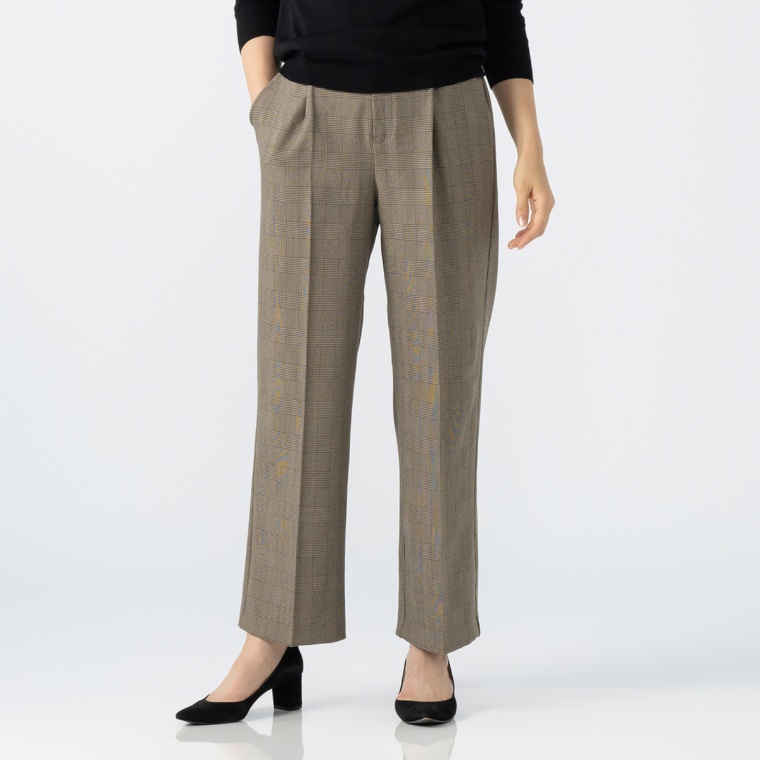 Beauty Fit グレンチェックストレートワイドパンツ