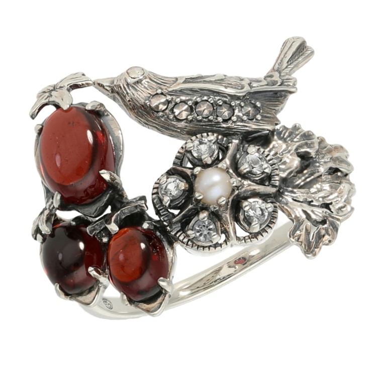 ウィリアム・モリス シルバー925 ガーネットいちご泥棒リング