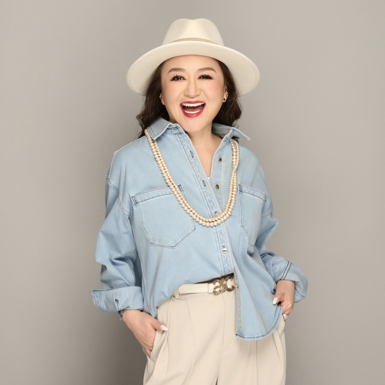 Anne Coquine ストレッチインレイデニムリラックスシャツ