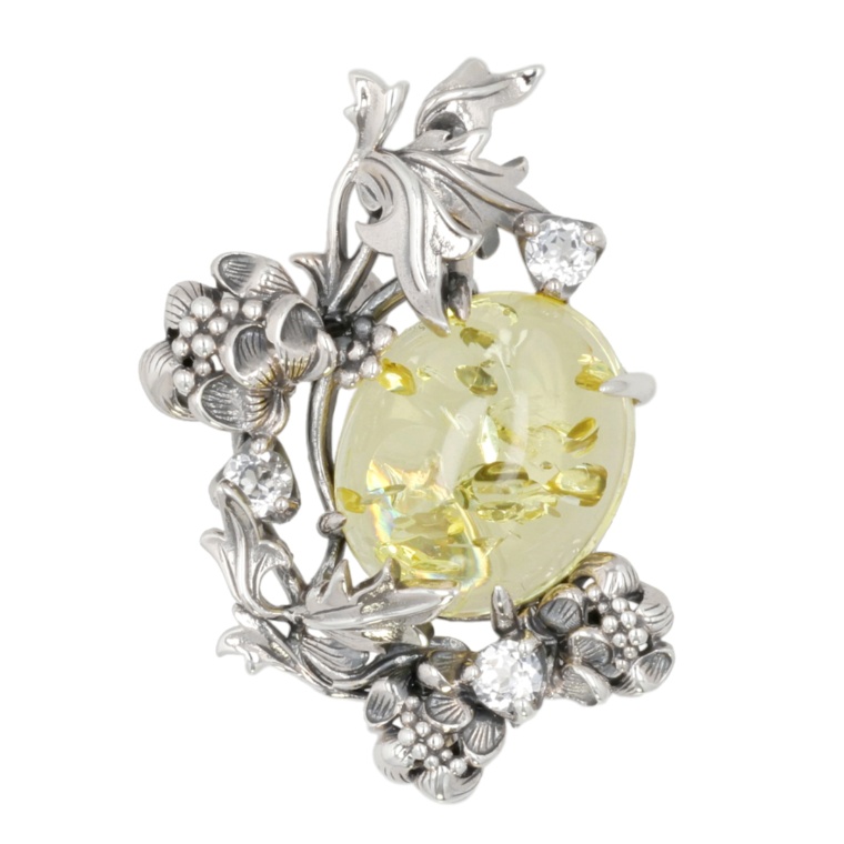 ウィリアム・モリス シルバー琥珀やぐるまぎくブローチ