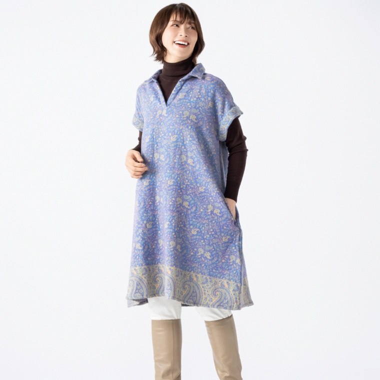 myM 暖か軽量襟付きチュニックベスト