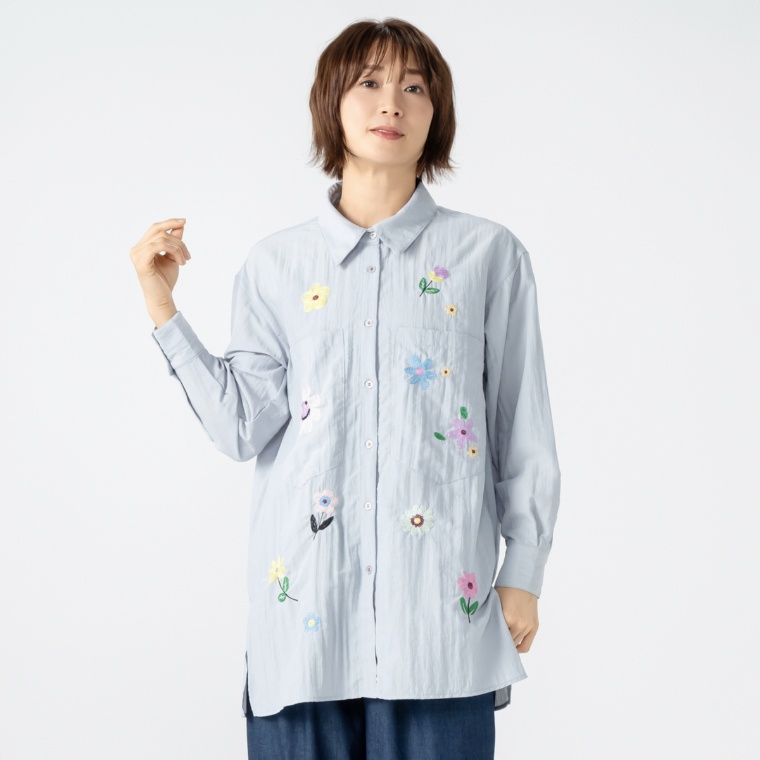 PERSONS フラワーエンブロイダリーロングシャツ