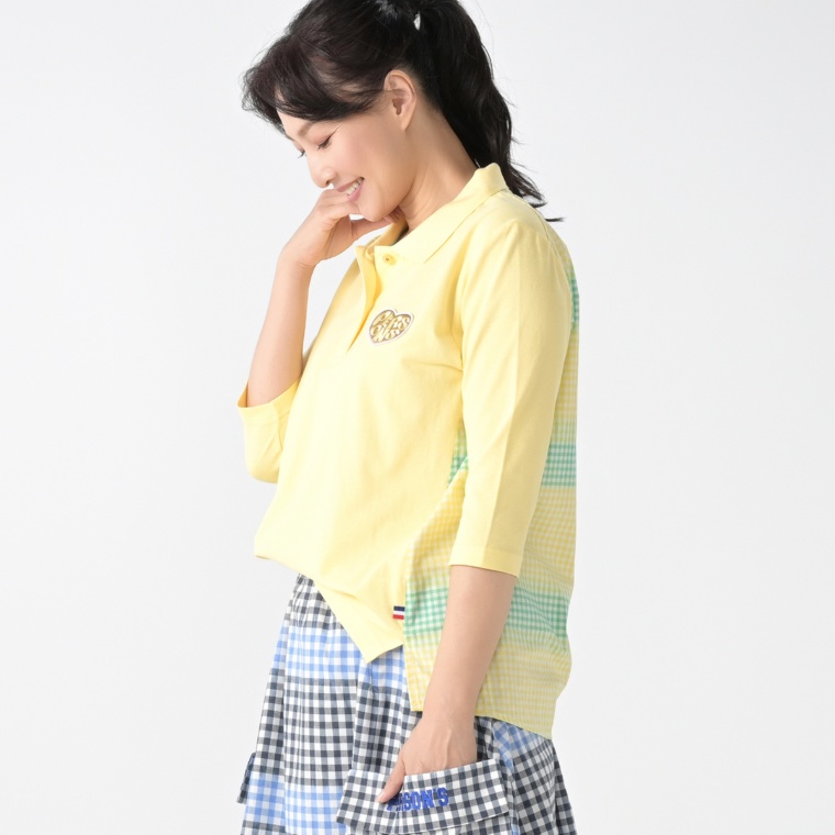 PERSONS グラデーションギンガムチェックミックスポロシャツ