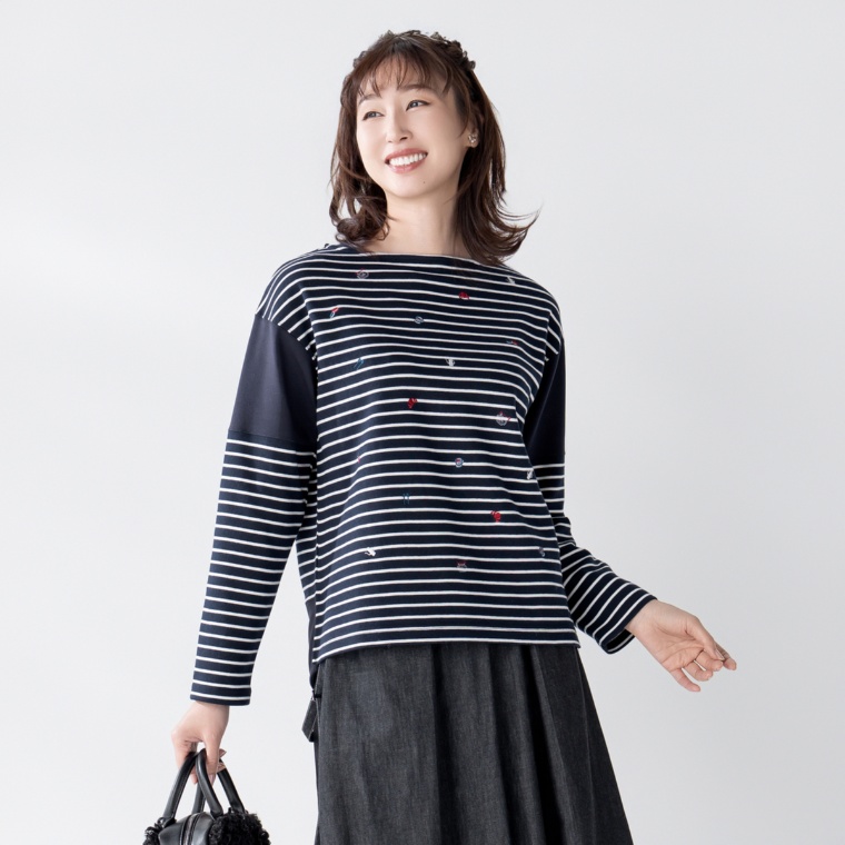 H.HOLIDAY ボーダー切替配色プルオーバー