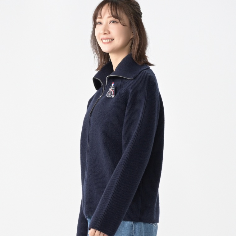 H.HOLIDAY ワッペン付きビックカラーニットカーディガン