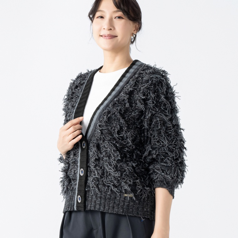 calma MIXカラーフリンジ ニットカーディガン