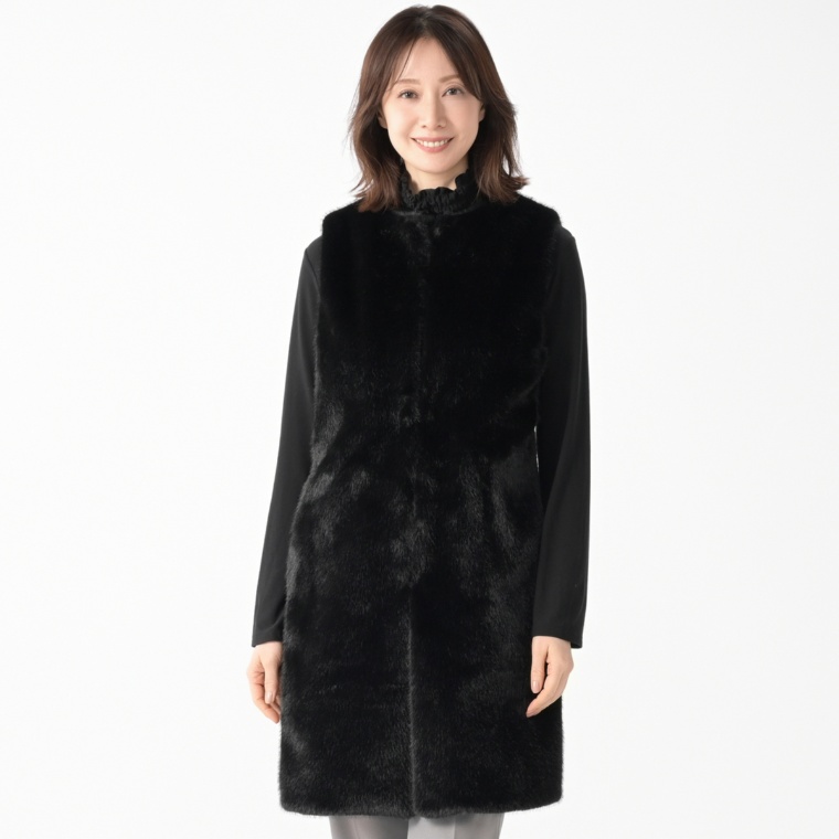 day to day フェイクファーとリブ切り替えロングジレ