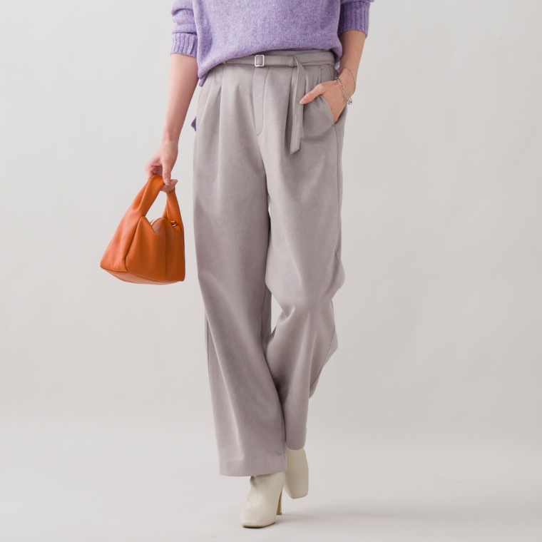 Provador スエード調ハイテンション ベルト付きワイドパンツ