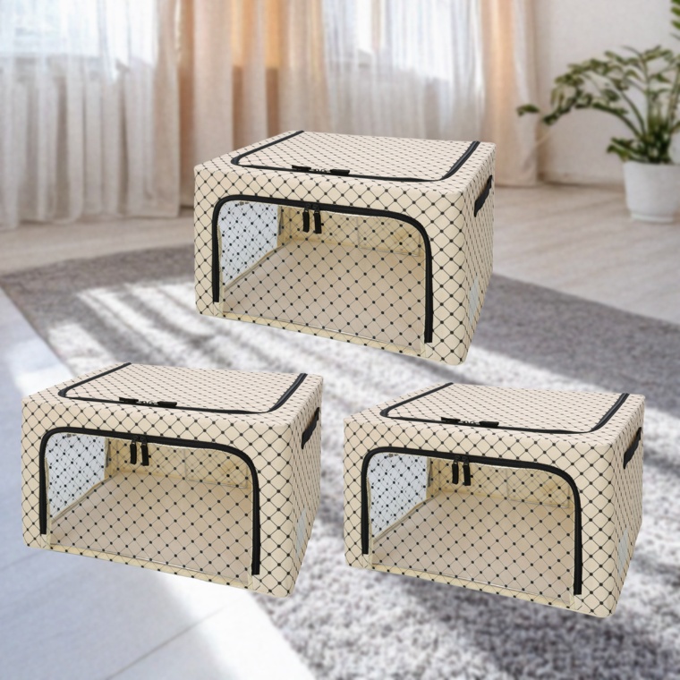 スタッキングできる 窓付き収納BOX 同色3個セット