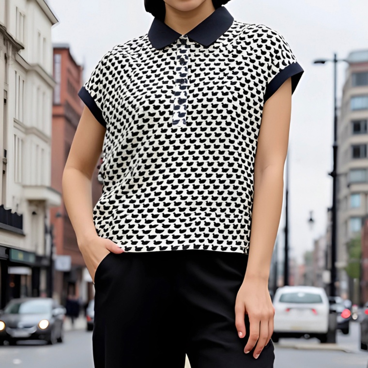 DECOY VOYAGE リズミカルモチーフプリント ポロシャツ