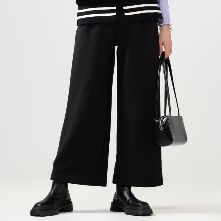 SLOW&STYLE 裏起毛ストレッチジョーゼットワイドパンツ