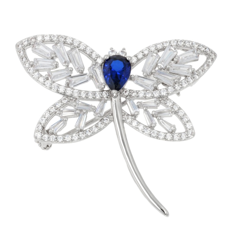 シンセティックサファイヤ&CZ トンボブローチ0.8ct[ライラ]