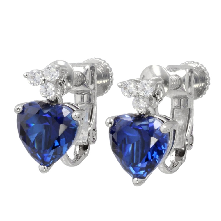 シンセティックサファイヤ&CZイヤリング/ピアス計4.0ct[マリーン]