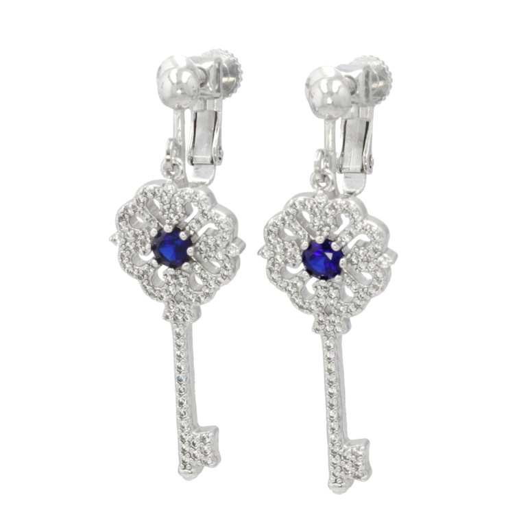 シンセティックサファイヤ&CZ キーイヤリング/ピアス計0.6ct