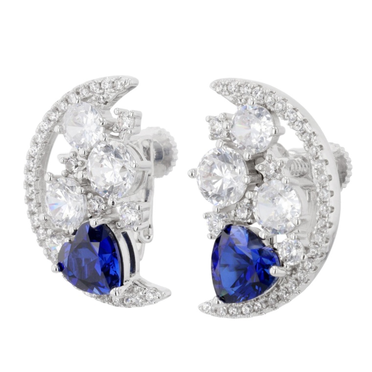 シンセティックサファイヤ&CZ イヤリング/ピアス計3.56ct