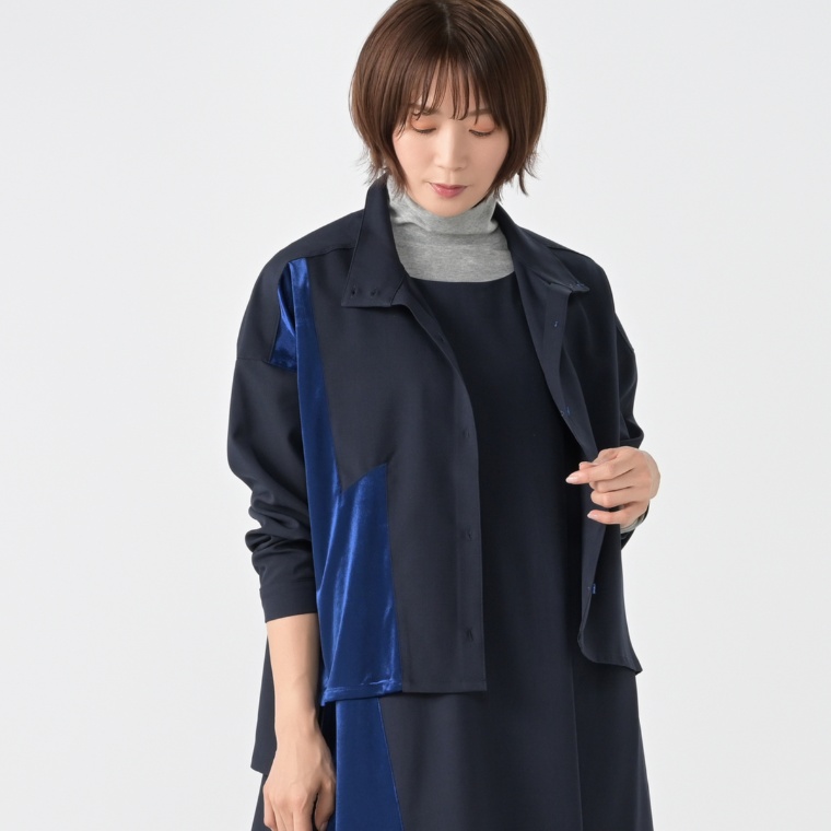 SUPERLADY 稲妻ベロアアシンメトリードレープシャツ