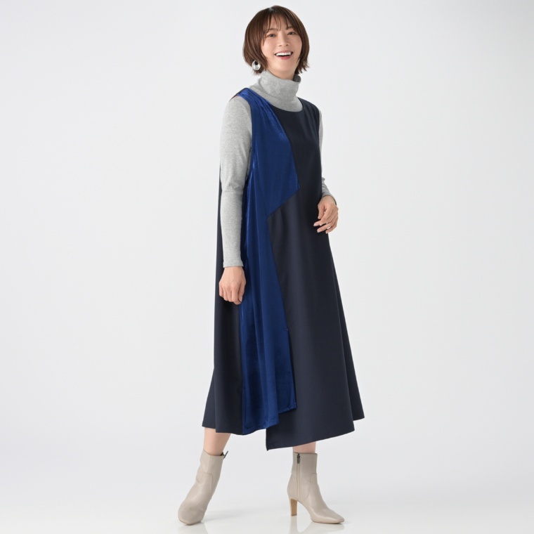 SUPERLADY 稲妻ベロア裾フレアジャンパースカート