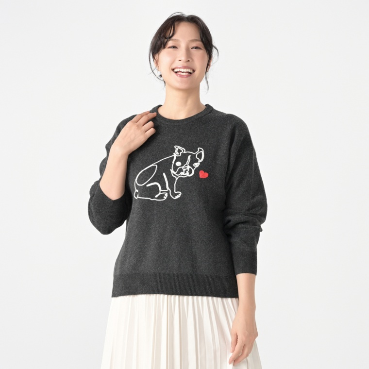 Coeur sucre チェーン刺繍キュートドッグニットプルオーバー
