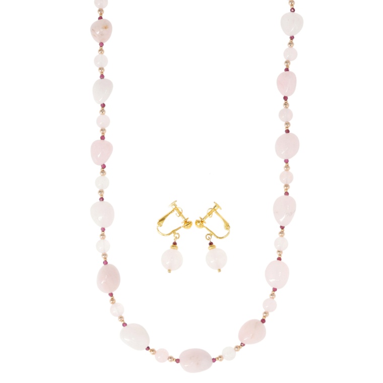 越田雅哉 ローズクォーツデザインネックレス&イヤリング/ピアス