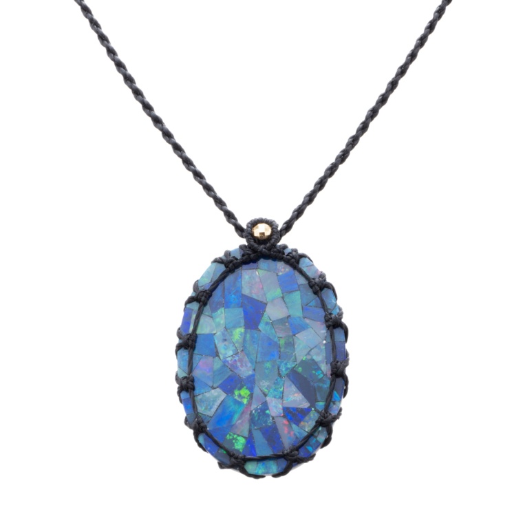 モザイクオパールオーバル18KYGマクラメ編みネックレス18ctUP