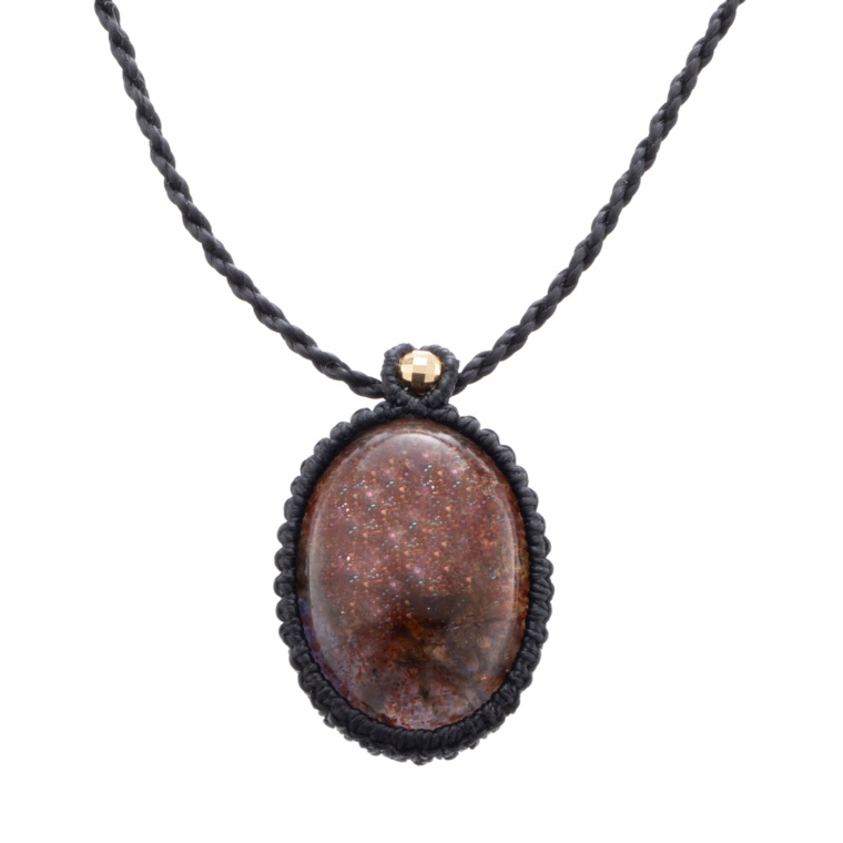 ブラッドショットアイオライト18KYGマクラメ編みネックレス20ctUP