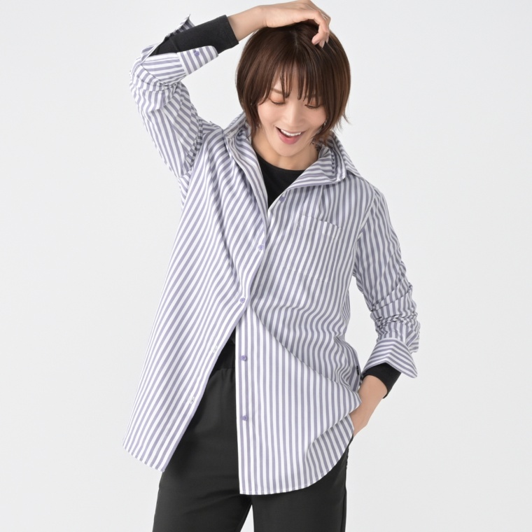 KawaiOkada デザイン衿ストライプシャツ