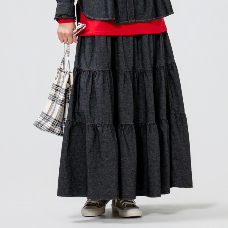 GRC ライトデニムティアードスカート