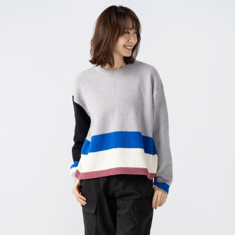 KiKKi 配色ハーフモールニットプルオーバー