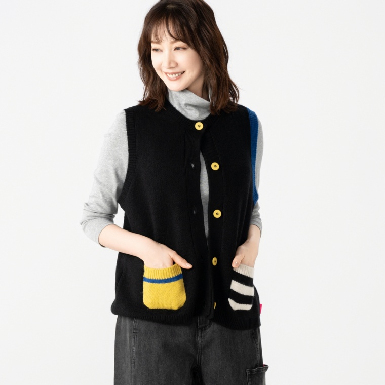 KiKKi ミドルゲージボタンニットベスト