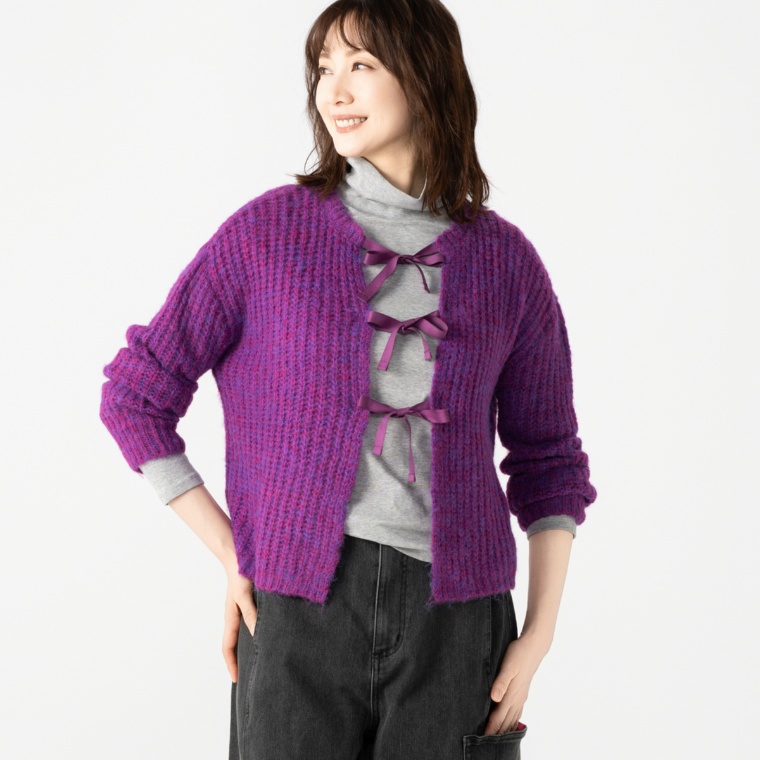 KiKKi 片畦編みショートニットカーディガン