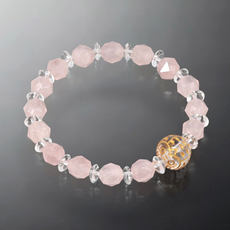 幸せのふくろうローズクォーツスターカット サークルブレス