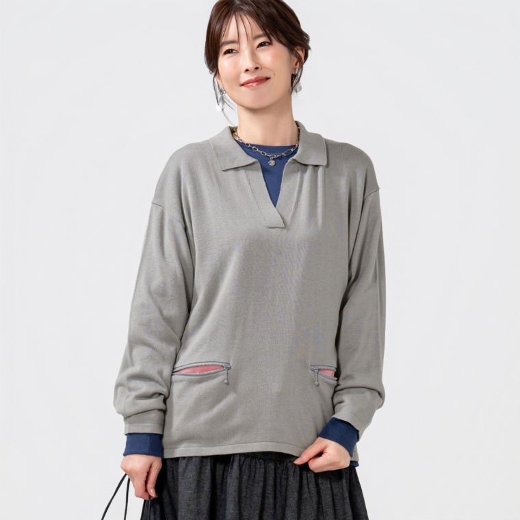 GRC 衿付きハイゲージニットプルオーバー