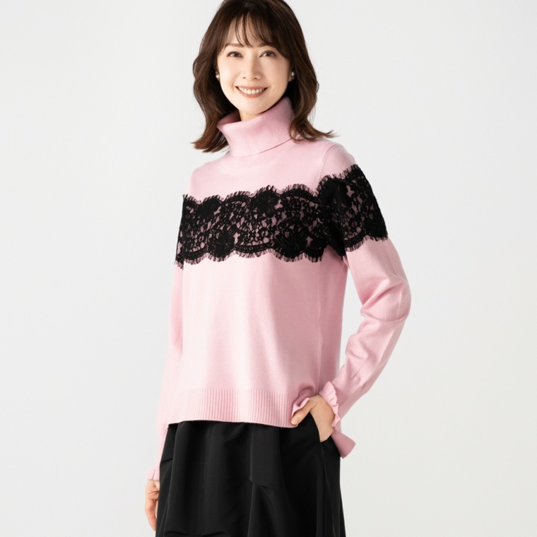 &LOVE 優美なレースが着映える上品ニットプルオーバー