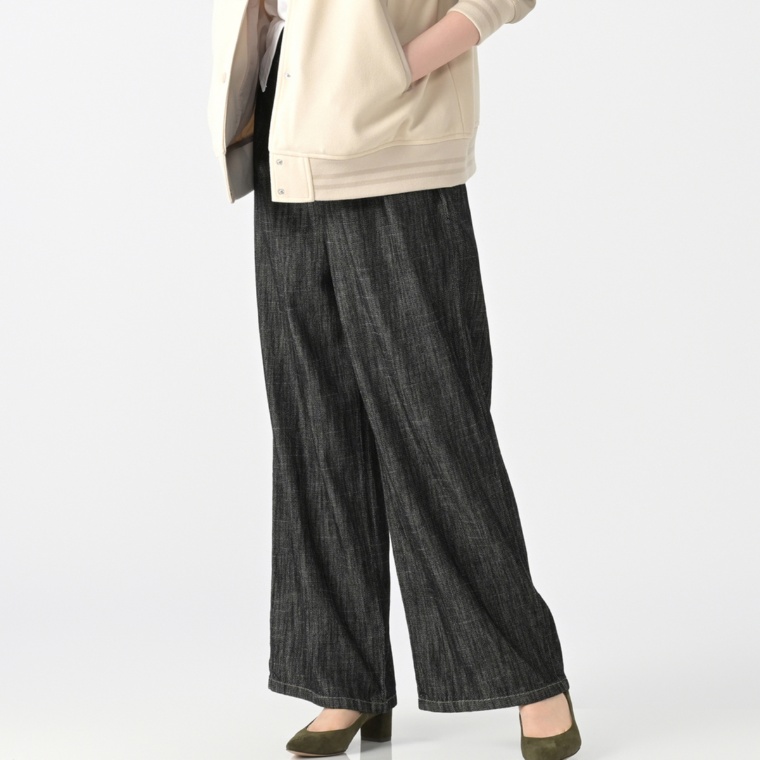 Provador やわらかソフト甘織デニムワイドパンツ