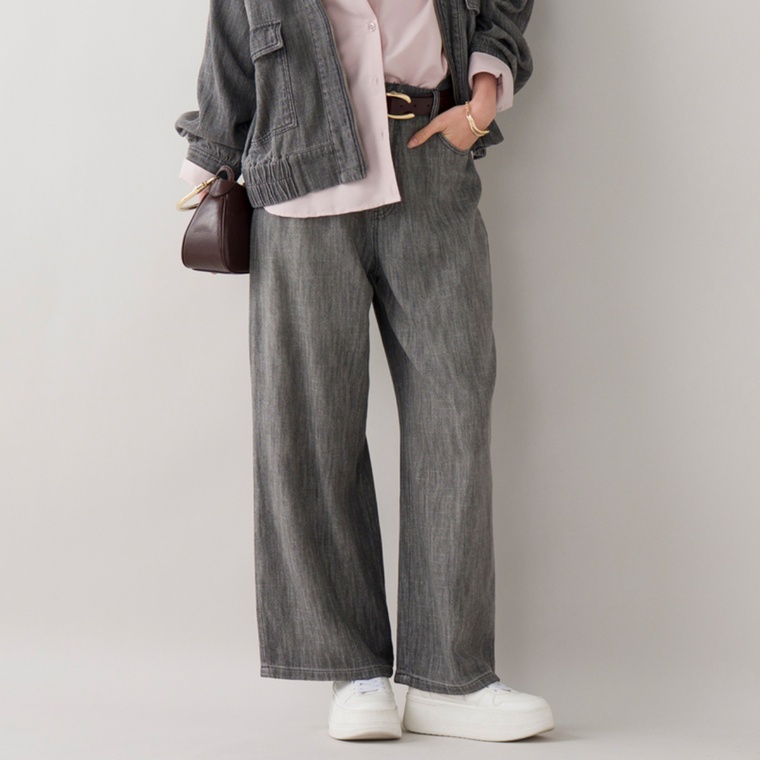 Provador やわらかソフト甘織デニムバギーパンツ