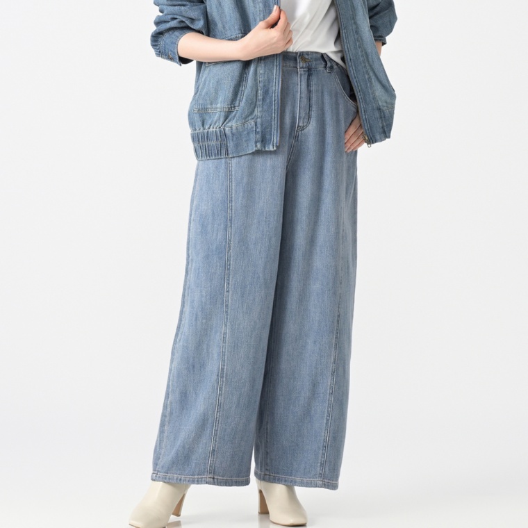 Provador やわらかソフト甘織デニムバギーパンツ