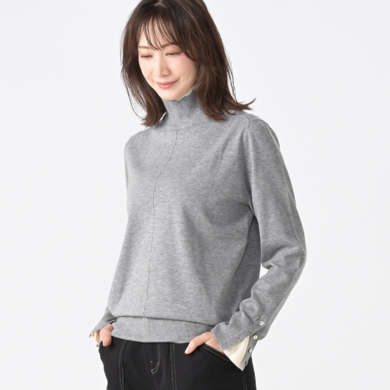 falsetto フェイクレイヤード衿配色使いニットプルオーバー