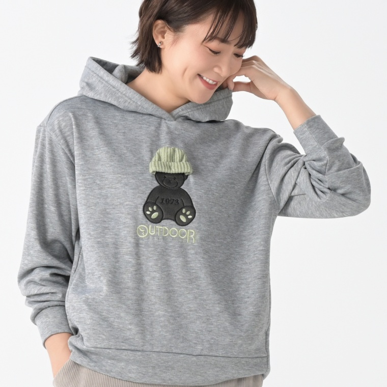 OUTDOOR UV裏シャギーシルエットベアフーディプルオーバー