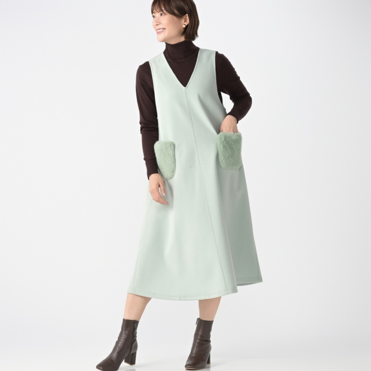 MINHA KILAKILA フェイクファーポケットジャンパースカート