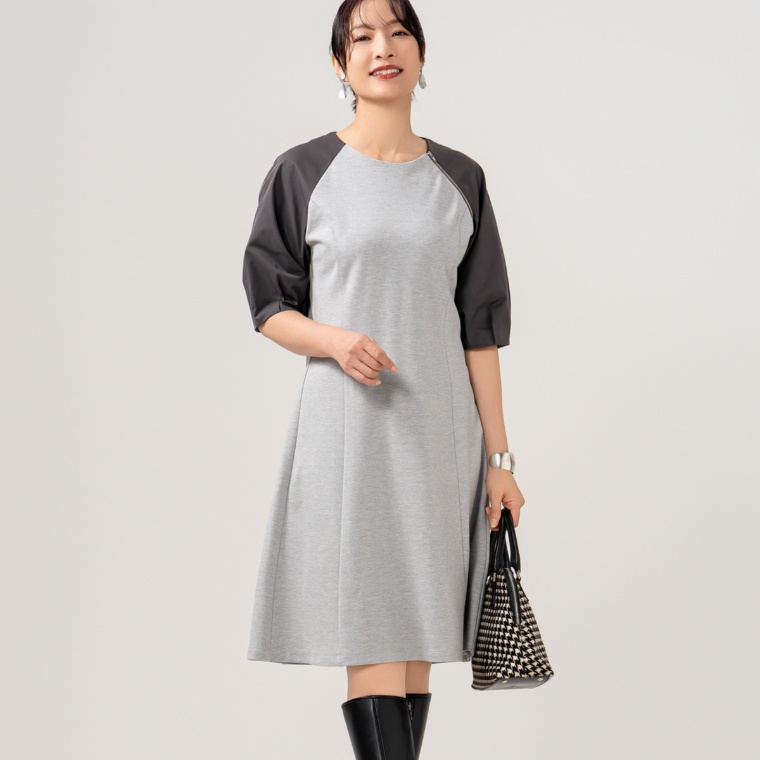 YukaKoshino 異素材使いのパネル切替ワンピース